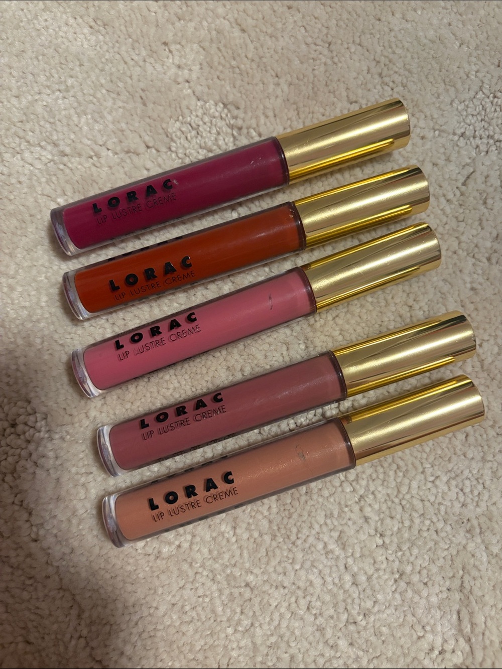 LORAC Lip Lustre Crème 5 Gloss Set Tiara, Reign, Empress, Enchanted, Crown Jewel